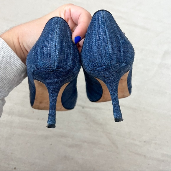 Manolo Blahknik Blue tweed pointed toe heels size 37.5 - Picture 5 of 9